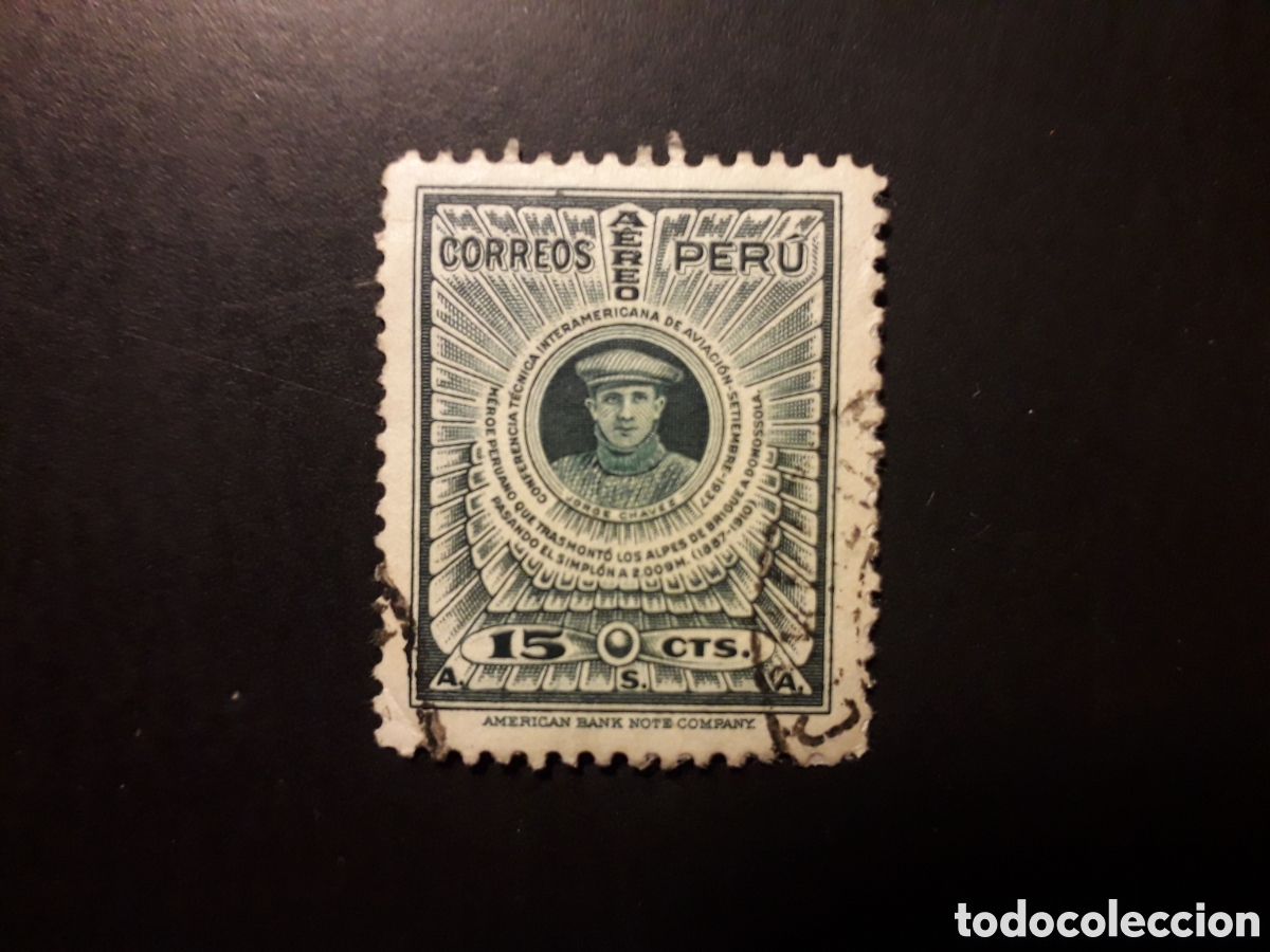Sellos: PER&Uacute; YVERT A 46 SELLO SUELTO USADO 1937 AVIACI&Oacute;N JORGE CH&Aacute;VEZ PEDIDO M&Iacute;NIMO 3&euro;