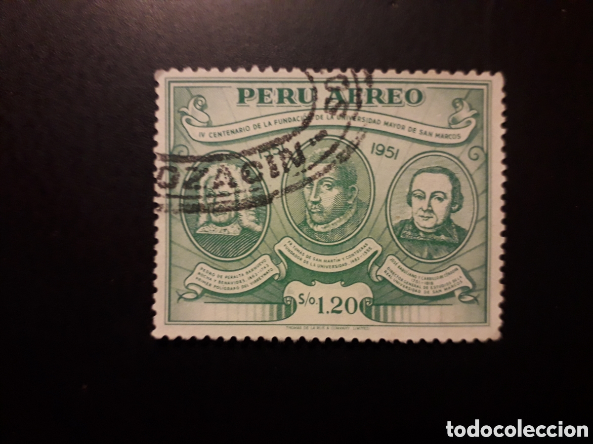Sellos: PER&Uacute; YVERT A 101 SELLO SUELTO USADO USADO 1951 UNIVERSIDAD MAYOR DE SAN MARCOS PEDIDO M&Iacute;NIMO 3&euro;