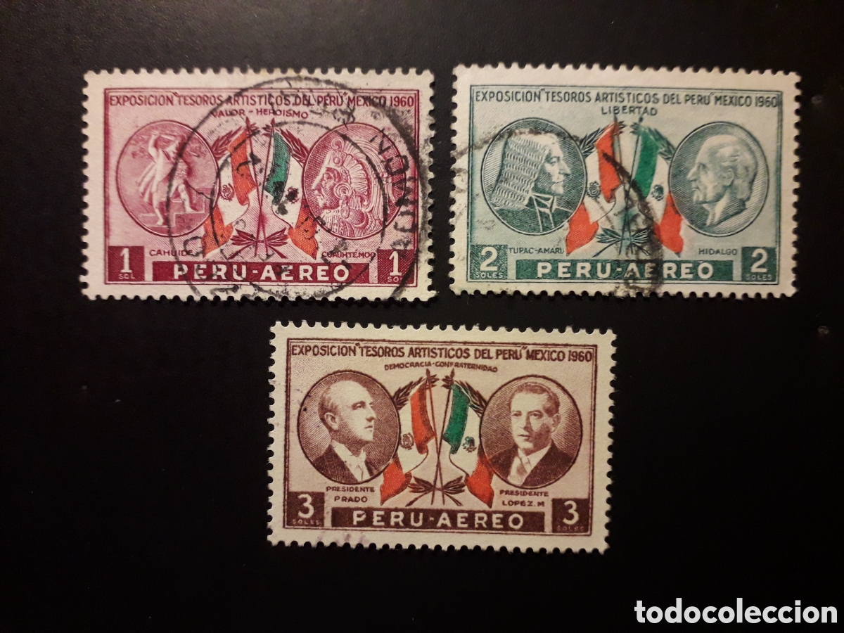 Sellos: PER&Uacute; YVERT A 172/4 SERIE COMPLETA USADA 1962 TESOROS DEL PER&Uacute; EN M&Eacute;XICO, BANDERAS PEDIDO M&Iacute;NIMO 3&euro;