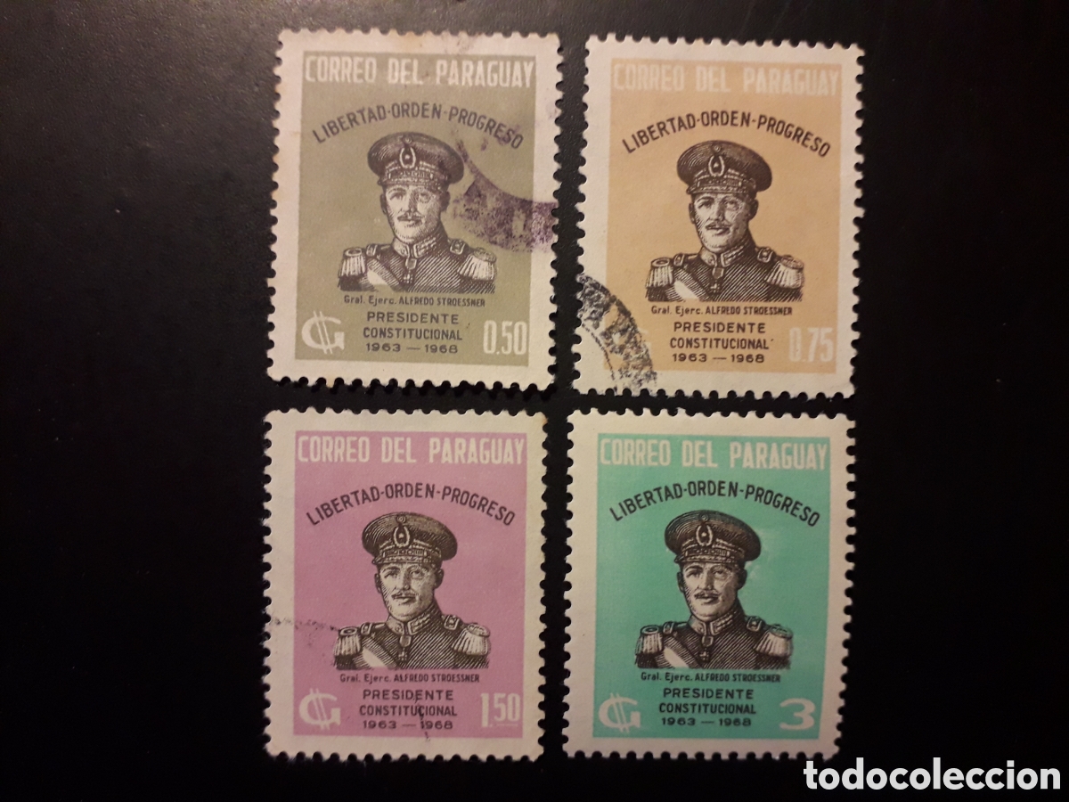 Sellos: PARAGUAY YVERT 728/31 SERIE CTA MAYOR&Iacute;A USADA 1963 PRESIDENTE ALFREDO STROESSNER PEDIDO M&Iacute;NIMO 3&euro;