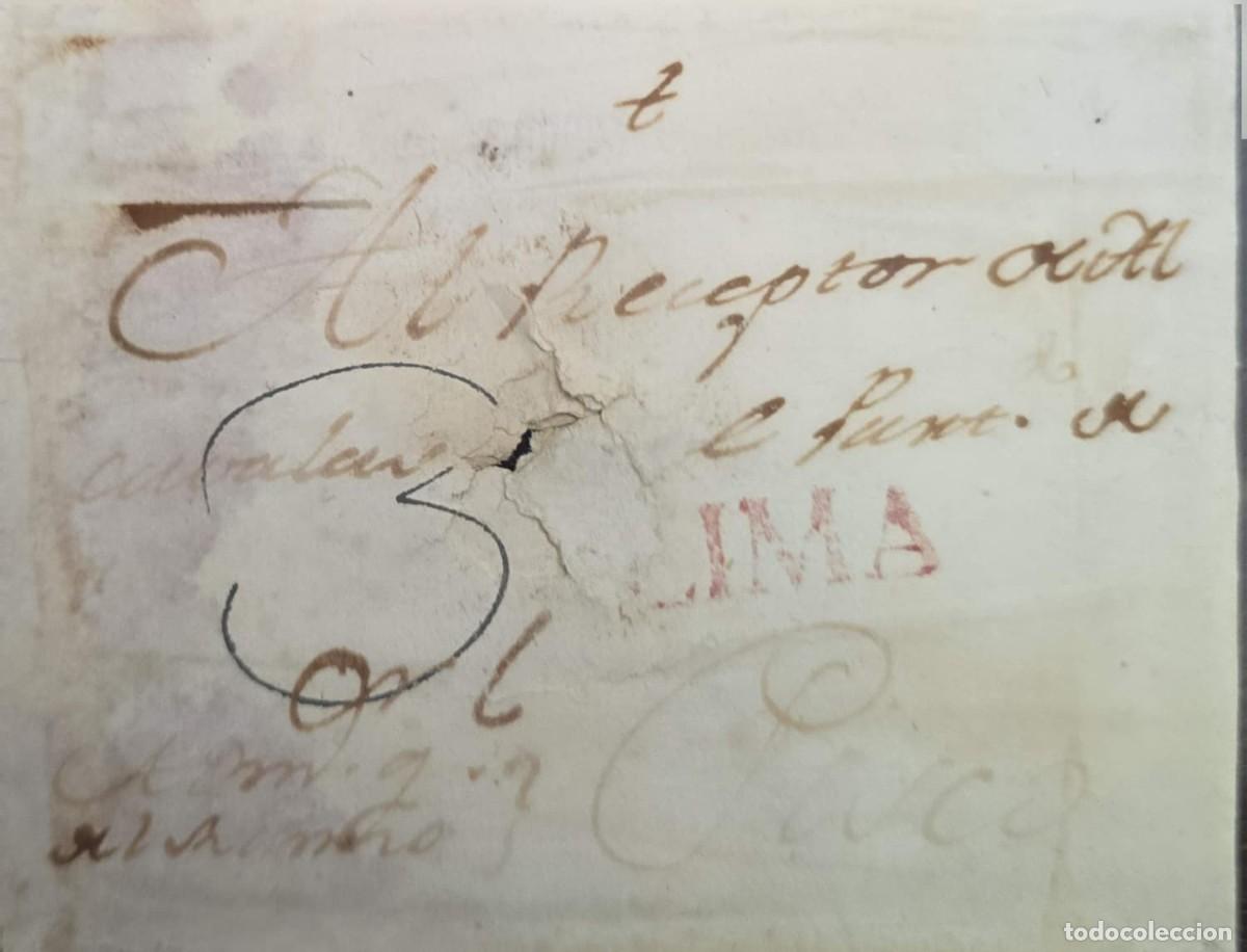 Sellos: MI) 1800 CIRCA PERU, PRE-PHILATELIC LETTER: FEATURES A LINEAR TYPOGRAPHIC MARK IN RED INK READING &rdquo;L