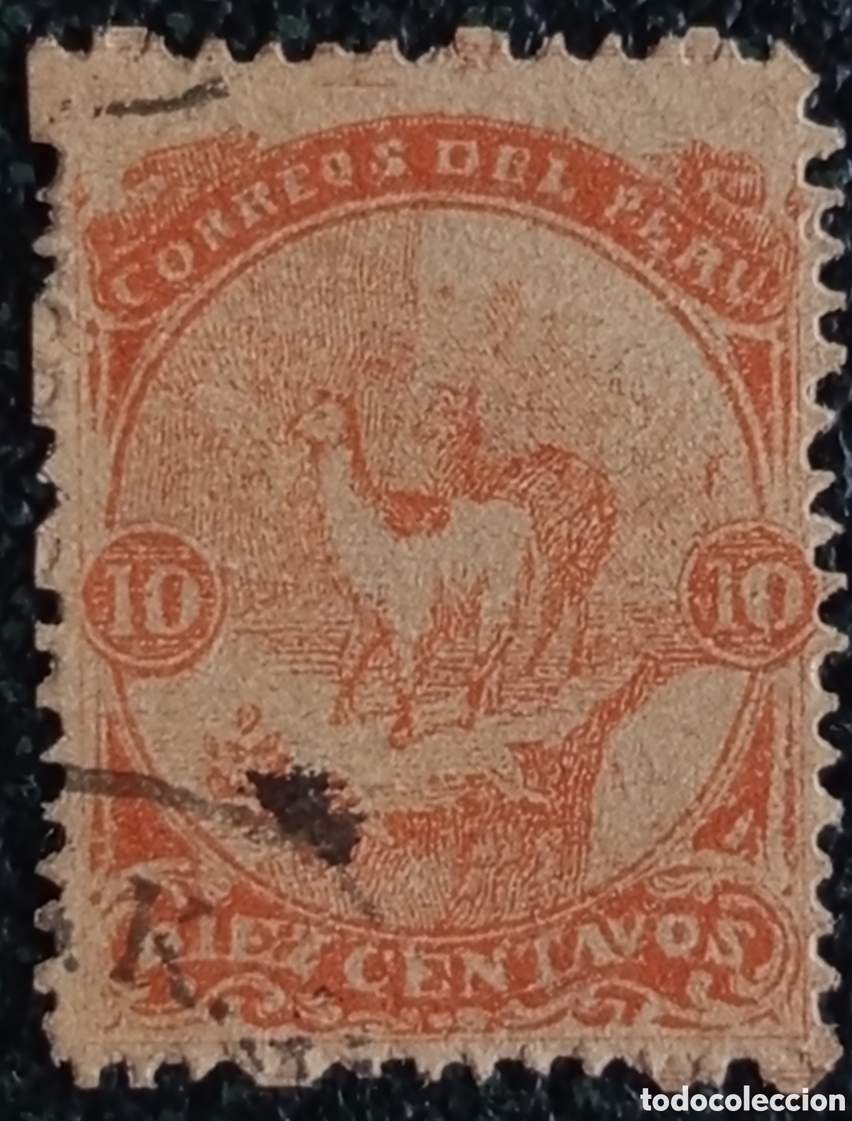 Sellos: Per&uacute; 1867 - Serie Llamas 10c Bermell&oacute;n Usado Cl&aacute;sico (Cat&aacute;logo Scott #17)