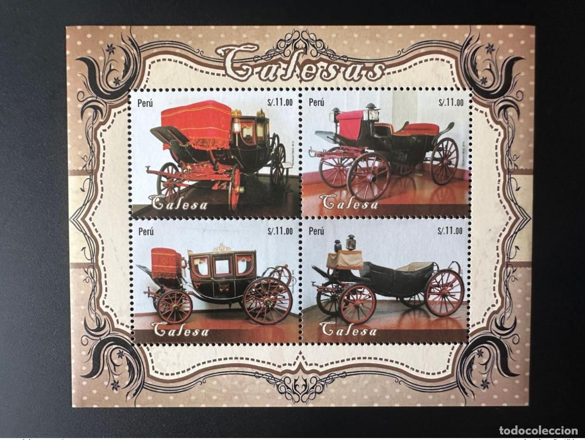 Sellos: Per&uacute; 2014 Mi. Bl. 97 autocares carruajes carrozas transporte autom&oacute;vil