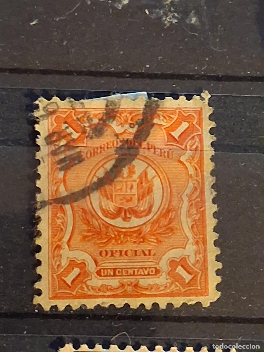 Sellos: PER&Uacute;, 1909, SERVICIO OFICIAL.
