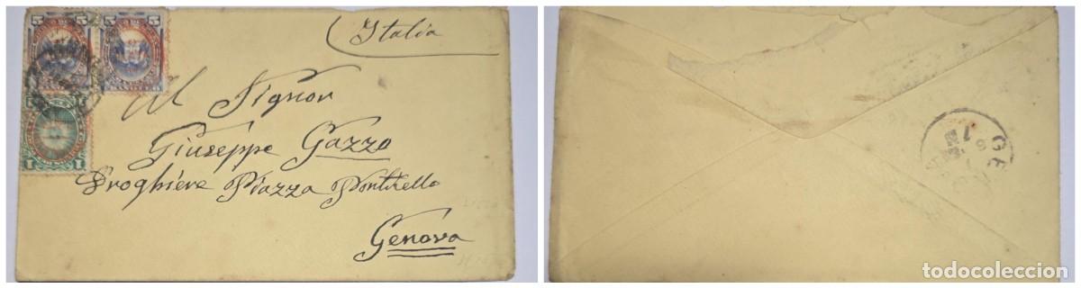 Sellos: o) 1878 circa, PERU, COAT OF ARMS 5c blue, SUN GOD OF THE INCAS - COAT OF ARMS 1c green, CIRCULATED