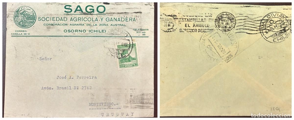 Stamps: O) 1941 PERU, COPPER MINE SCT 203, SAGO, SOCIEDAD AGRICOLA Y GANADERA, CIRCULATED COVER TO URUGUAY