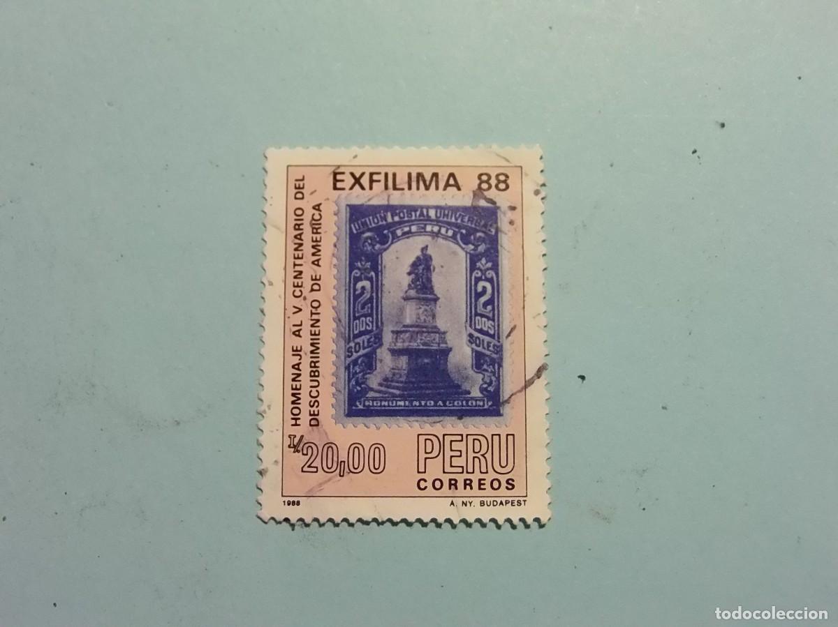 Sellos: PERU 1988 - CENT. DESCUBRIMIENTO AMERICA - MONUMENTO A COL&Oacute;N.