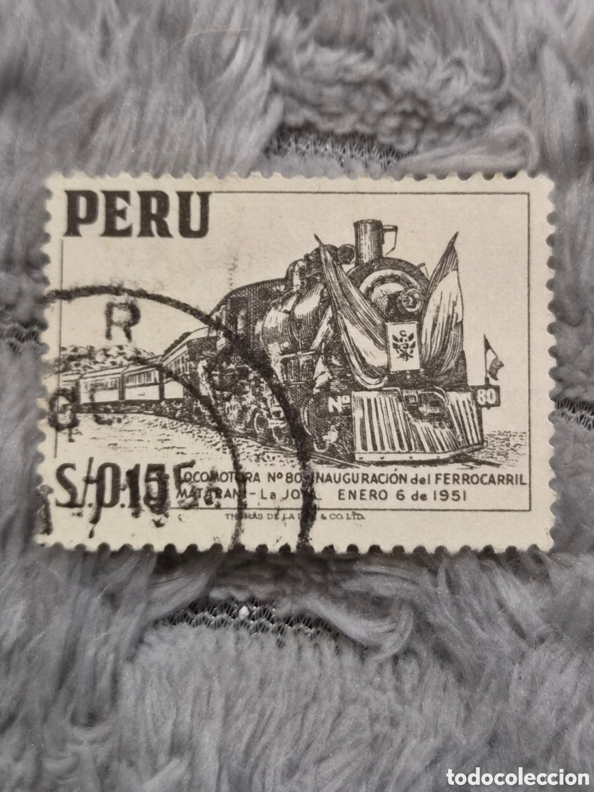Sellos: Sello Antiguo Per&uacute; 1953 - Locomotora N.&ordm; 80 Sobrecargado (S/. 0.10)