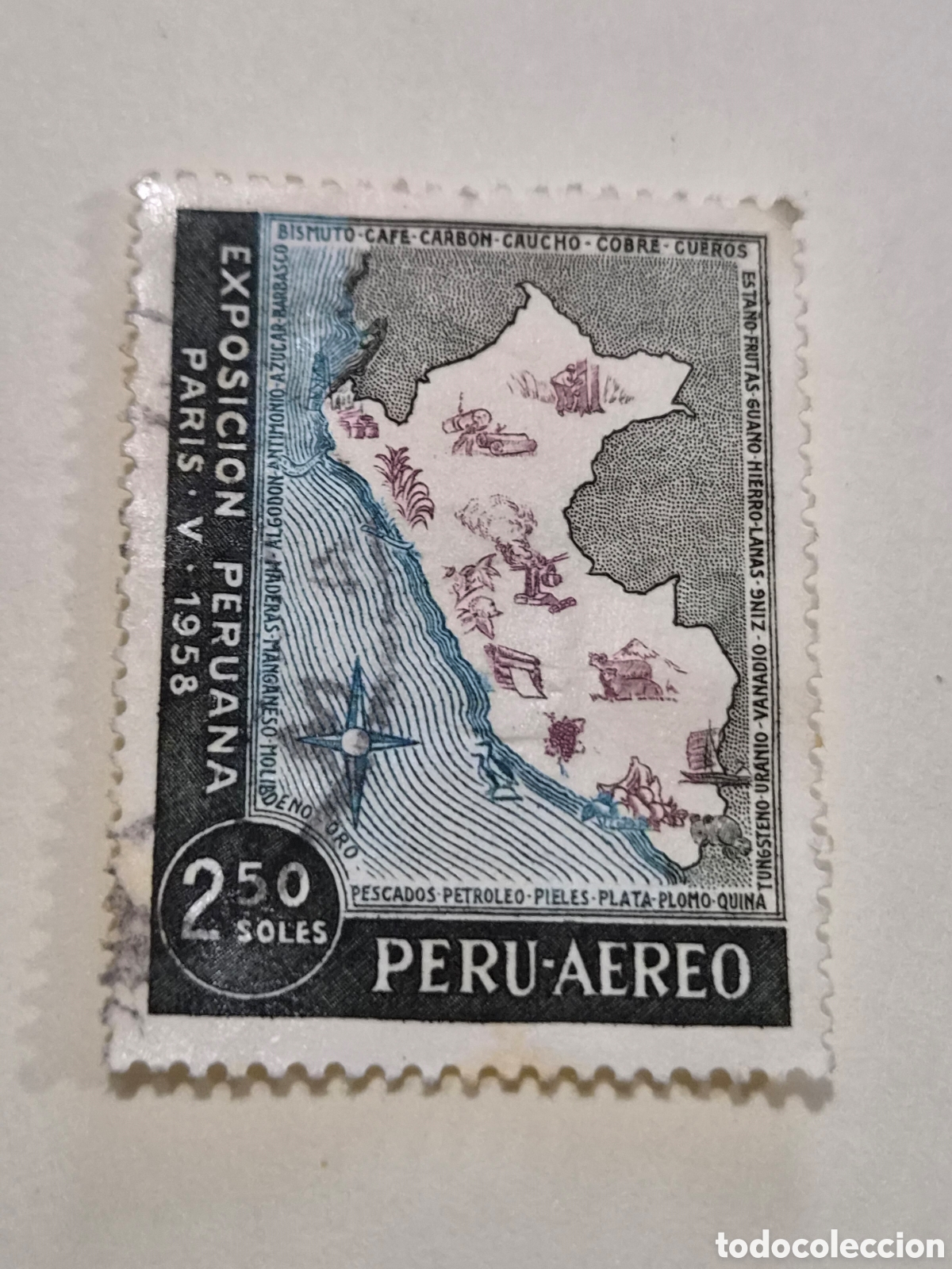 Sellos: Sello Correo A&eacute;reo Per&uacute; 1958 - Exposici&oacute;n Peruana en Par&iacute;s (2.50 Soles)