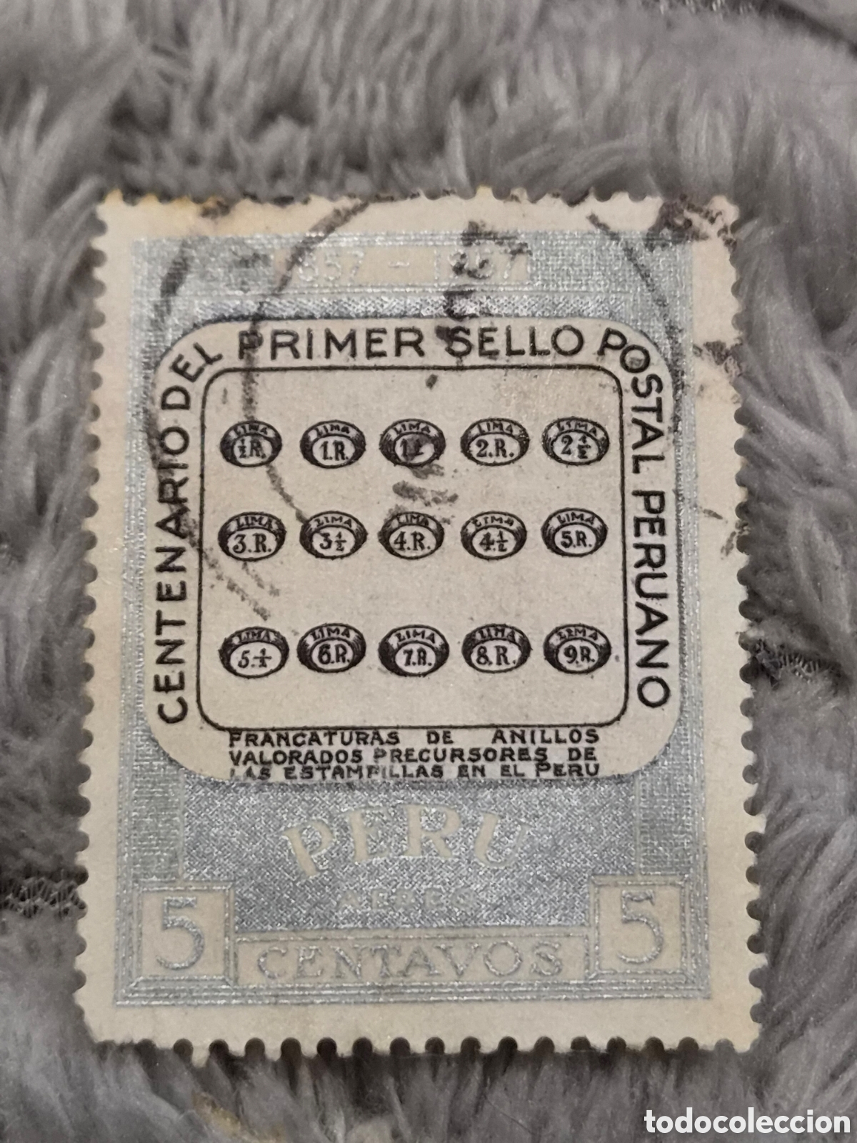 Sellos: Sello Postal Per&uacute; 1957 - Centenario Primer Sello (5c Correo A&eacute;reo)