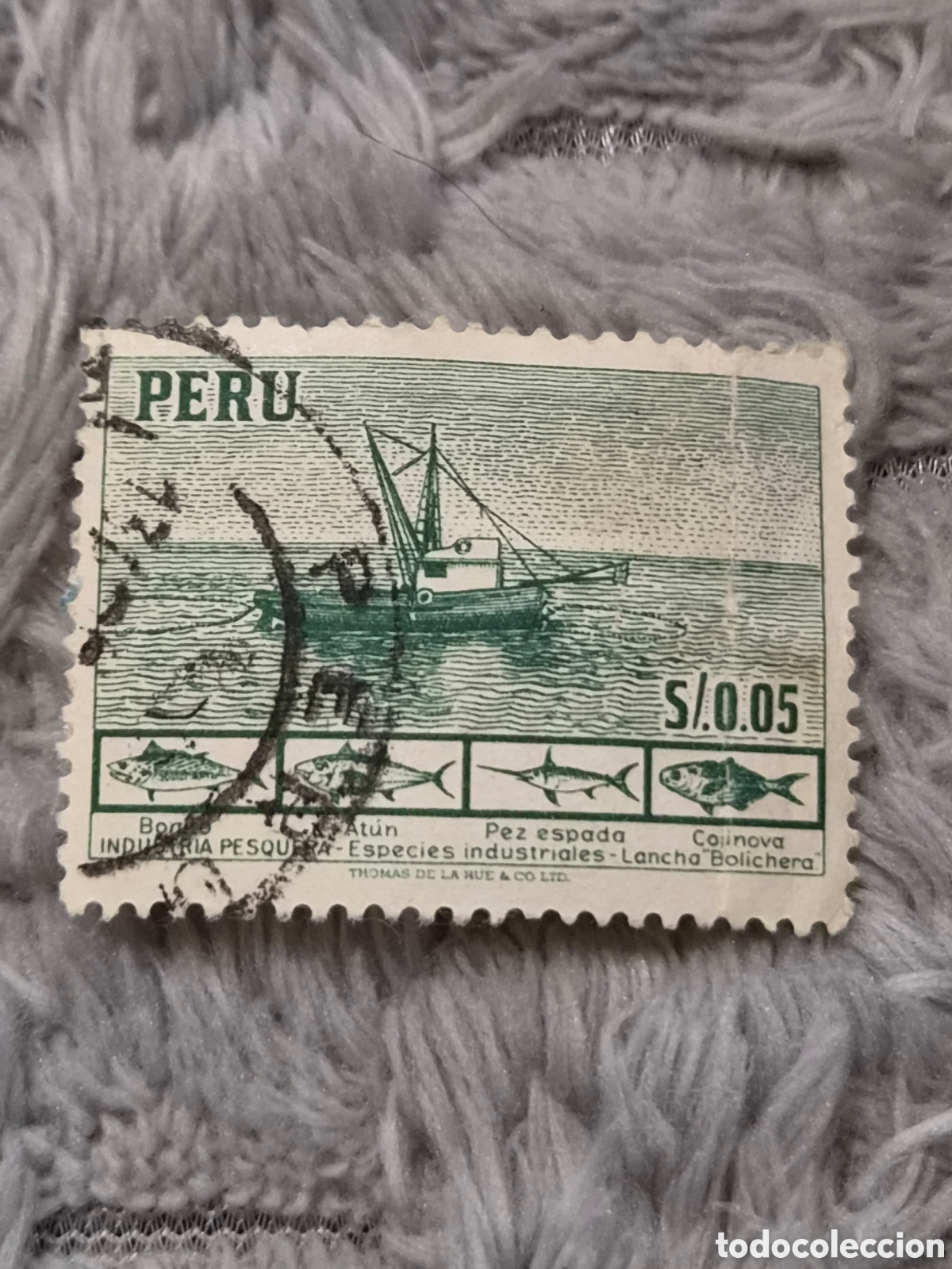 Sellos: Sello Postal Per&uacute; 1952 - Industria Pesquera 5c Lancha Bolichera