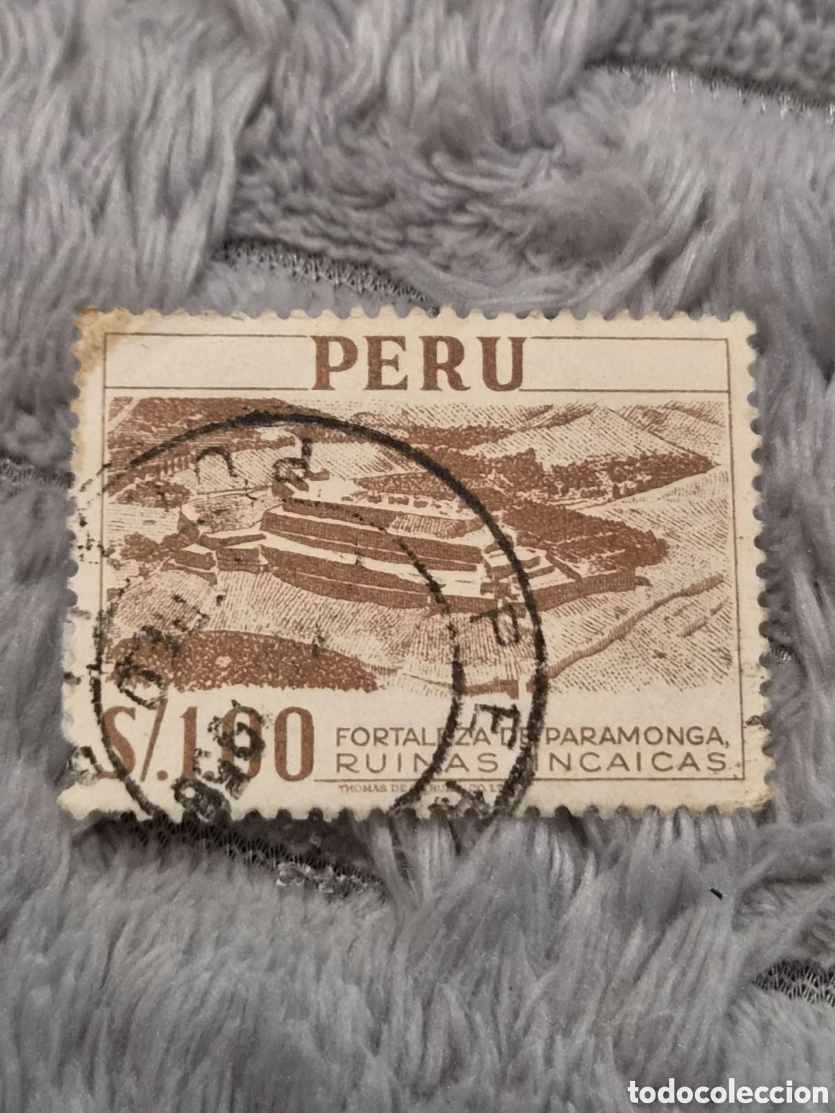 Sellos: Sello Postal Per&uacute; 1952/60 - Fortaleza De Paramonga S/. 1.00 Sobrecarga 1.90