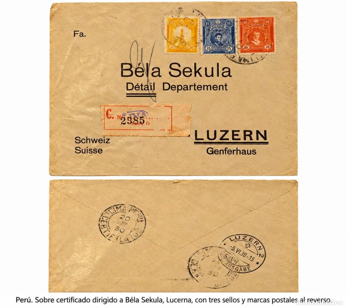 Sellos: O) 1930 PERU, LIMA, MONUMENT OF JOSE OLAYA 20c, JOSE DE LA MAR 15c, LEGUIA 10c, CIRCULATED COVER T