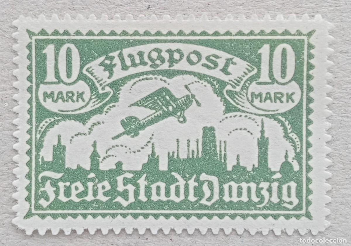 Sellos: 1921. DANTZIG. 10-A. Avi&oacute;n. Usado. - Foto 1