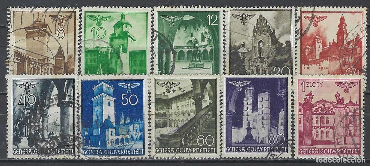 Sellos: GOBIERNO GENERAL 1940 - EDIFICIOS, 10 VALORES - USADOS - Foto 1