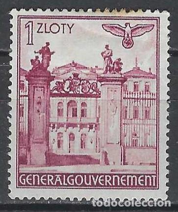 Sellos: GOBIERNO GENERAL 1940 - EDIFICIOS, PALACIO DE BR&Uuml;HLSCHE, VARSOVIA - MH* - Foto 1
