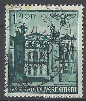 Sellos: GOBIERNO GENERAL 1941 - EDIFICIOS, PALACIO DE BR&Uuml;HLSCHE, VARSOVIA - USADO - Foto 1