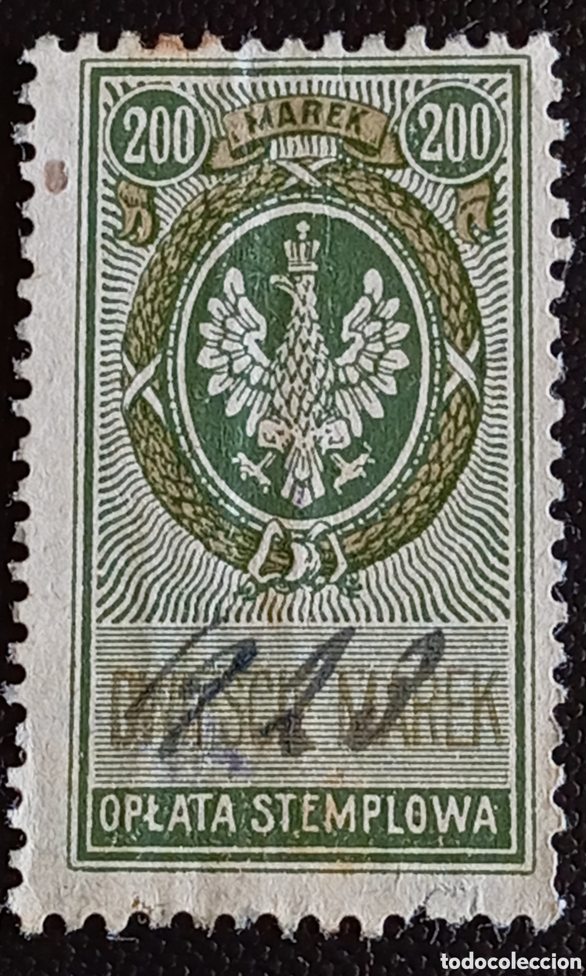 Sellos: Polonia 1924 - Sello Fiscal &rdquo;Opłata Stemplowa&rdquo; 200 Marek - Barefoot #63
