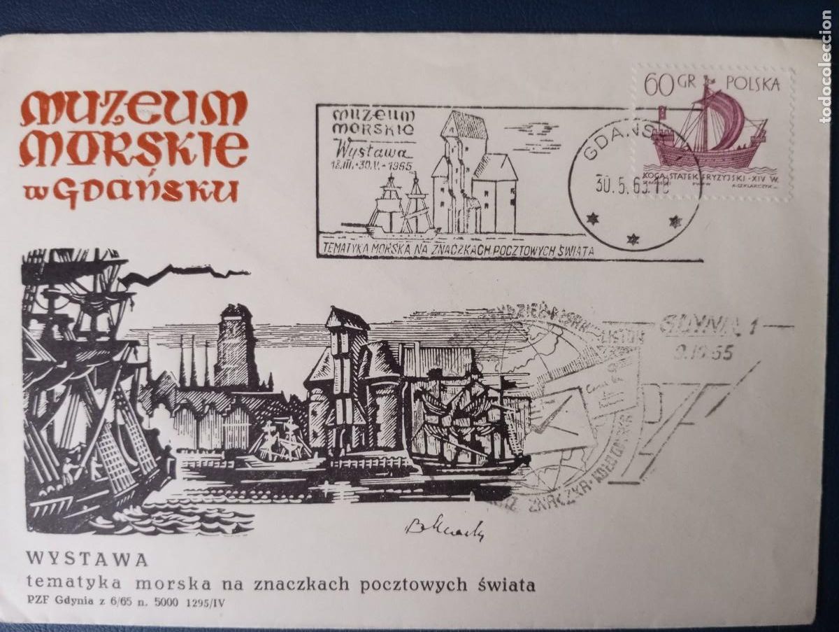 Sellos: POLONIA, 1966, SOBRE ILUSTRADO PUERTO DE DANZIG, MATASELLOS ESPECIAL DANZIG