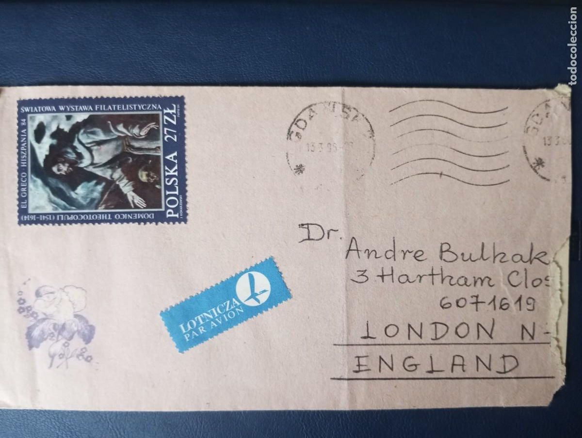 Sellos: POLONIA, 1999, SOBRE DE CORREO AEREO DESTINADO A INGLATERRA. PINTURA DE EL GRECO