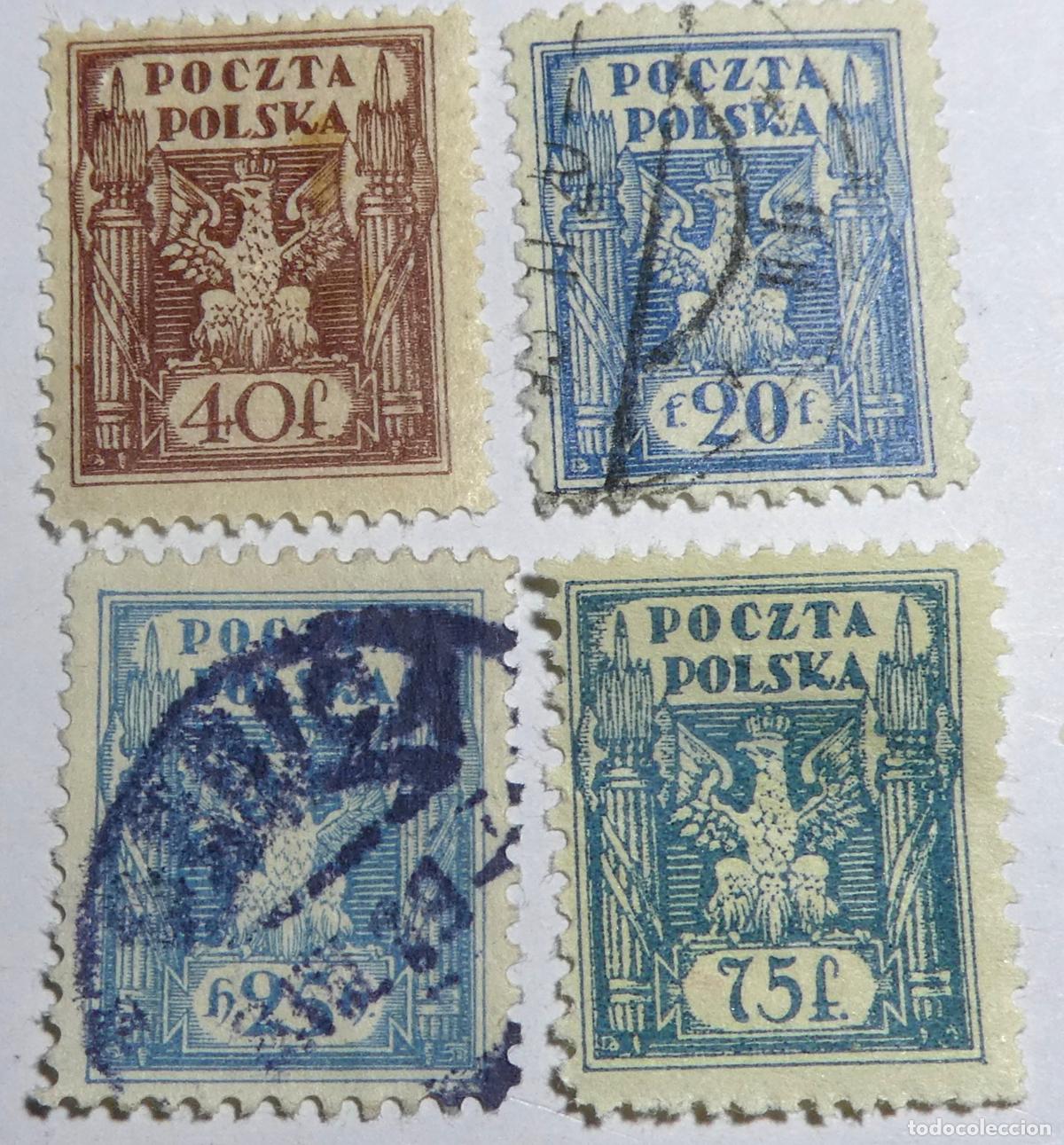 Sellos: 4 Sellos de Polonia, valores 20-25-40 y 75 f