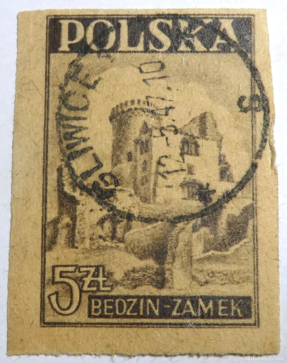 Sellos: Estampilla postal de Polonia, 5 Złoty 1946 ,Ruinas del Castillo de Bedzin
