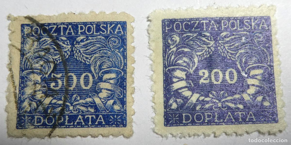 Sellos: 2 Sellos de Polonia, valores 200 y 500 Doplata 1920