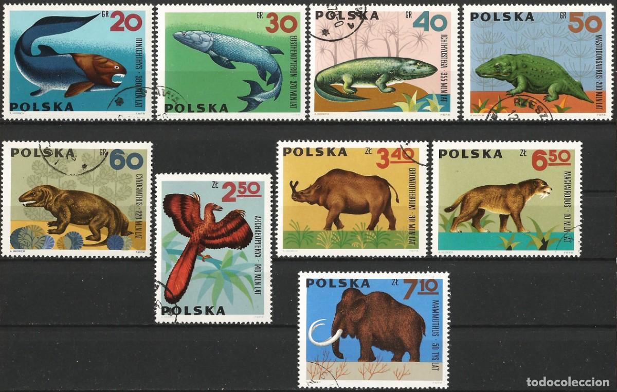 Sellos: Polonia 1966 - Mi 1655 a 1663 - YT 1506 a 1514 - Animales prehist&oacute;ricos ( Serie completa )