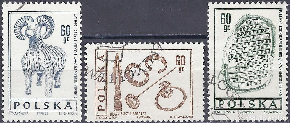 Sellos: Polonia 1966 - Mi 1727 a 1729 - YT 1579 a 1581 - Arqueolog&iacute;a ( Serie completa )