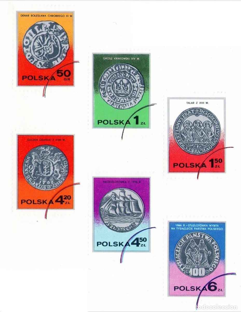 Sellos: POLONIA 1977 6 STAMPS USED MNH MONEDAS HISTORICAS POLACAS HISTORICAL POLISH COINS PIECES DE MONNAIE