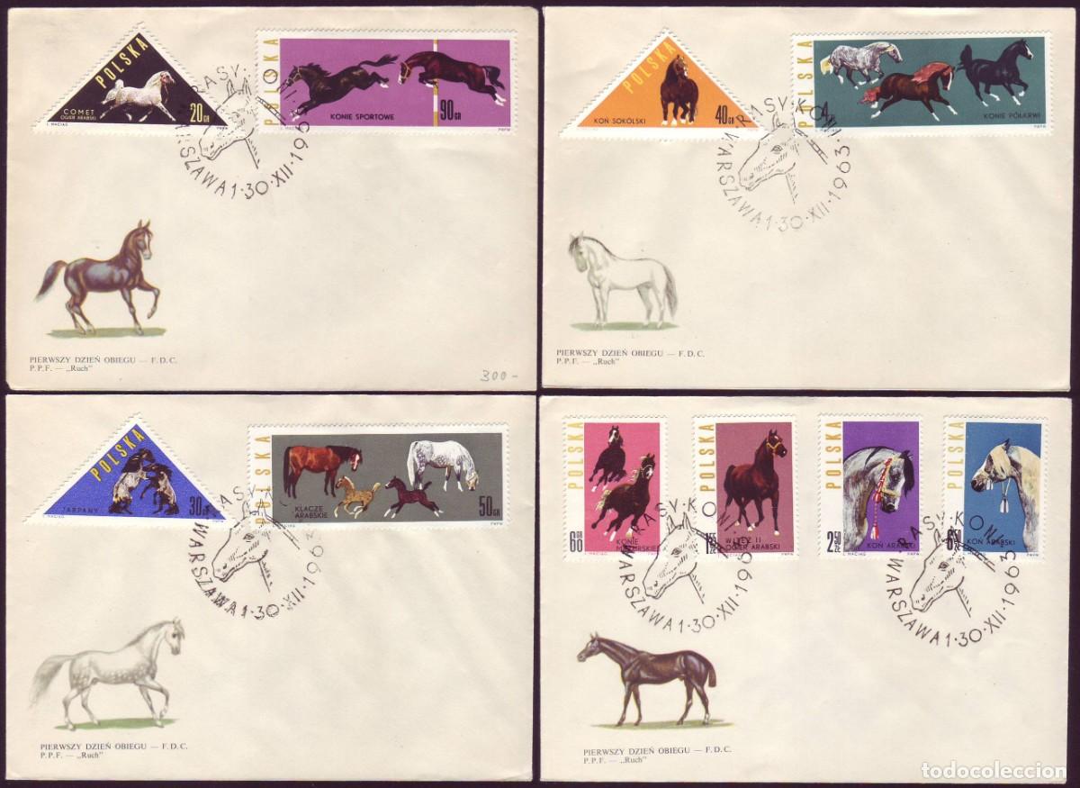 Sellos: 4 FDC Polonia, 1963 | Caballos (horses) | Yvert: 1312/21 - Michel: 1447/56