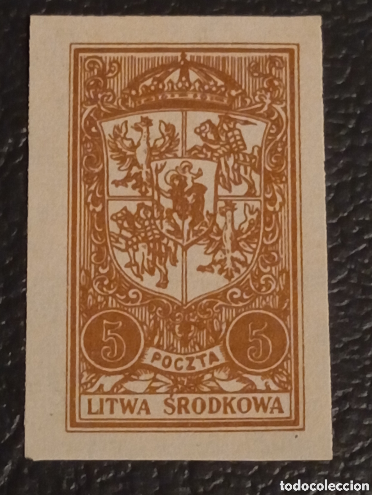 Sellos: Lituania Central 1921 - 5 Marcos Marr&oacute;n (Sin Dentar) - Michel 38B / Scott 38&rdquo; MH