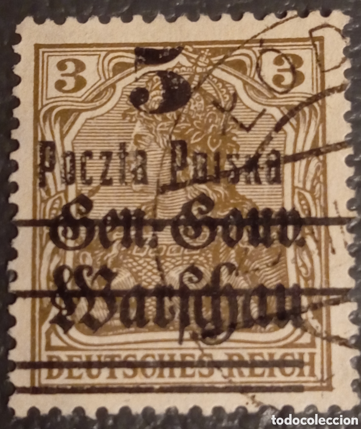 Sellos: 1918 Polonia Sello 5f/3pf Provisional Varsovia - Fischer 9 / Michel 15