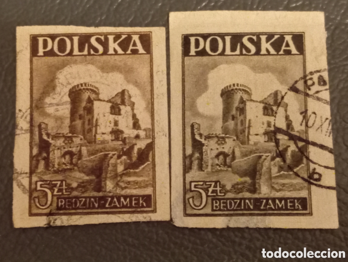 Sellos: Lote 2 Sellos Polonia 1946 Castillo Będzin Sin Dentar (Fischer 408 / Scott 393-394)