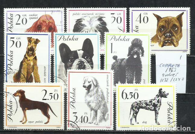 Sellos: 8559- SERIE COMPLETA PERROS CANES POLONIA 1963 N&ordm; 1232/1240 MUY BONITOS. 9,00&euro; YVERT.