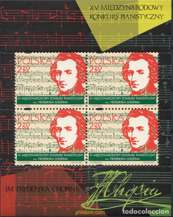Sellos: 190163 MNH POLONIA 2005 15 CONCURSO INTERNACIONAL DE PIANO FREDERIC CHOPIN