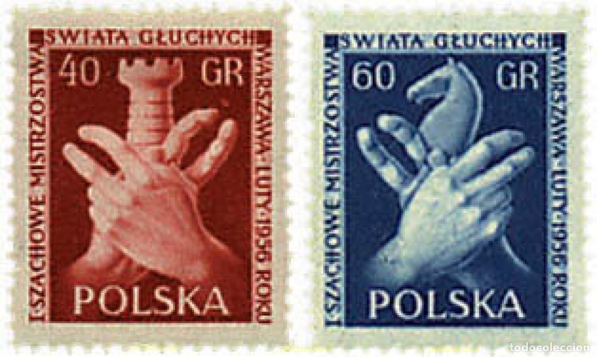 Sellos: 601988 HINGED POLONIA 1956 CAMPEONATO DE AJEDREZ PARA SORDOMUDOS EN VARSOVIA