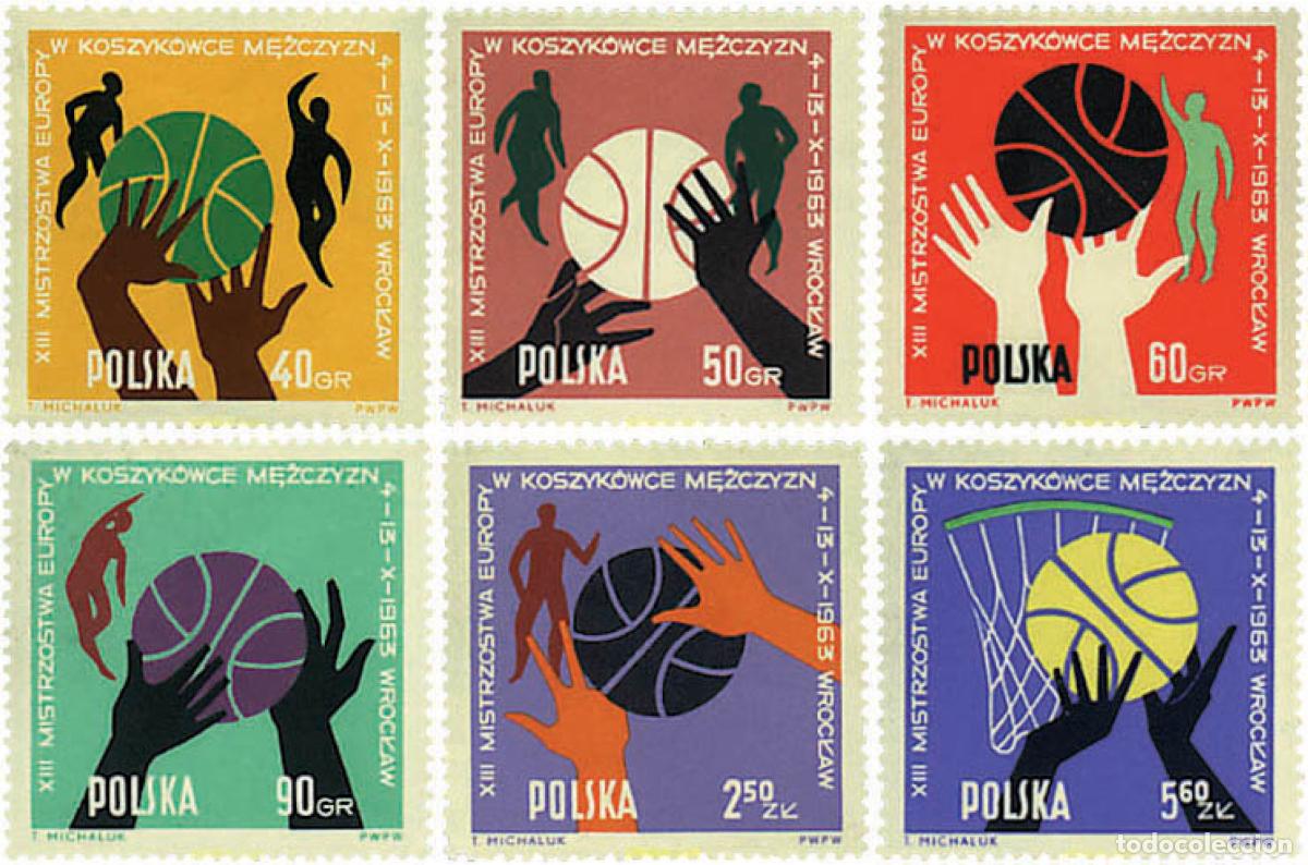Sellos: 58777 MNH POLONIA 1963 13 CAMPEONATO DE EUROPA DE BALONCESTO MASCULINO EN WROCLAW