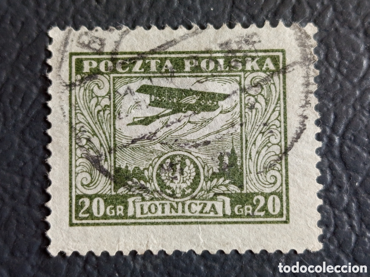Sellos: Polonia 1925 20 gr Correo A&eacute;reo Lotnicza biplano usado Scott C4