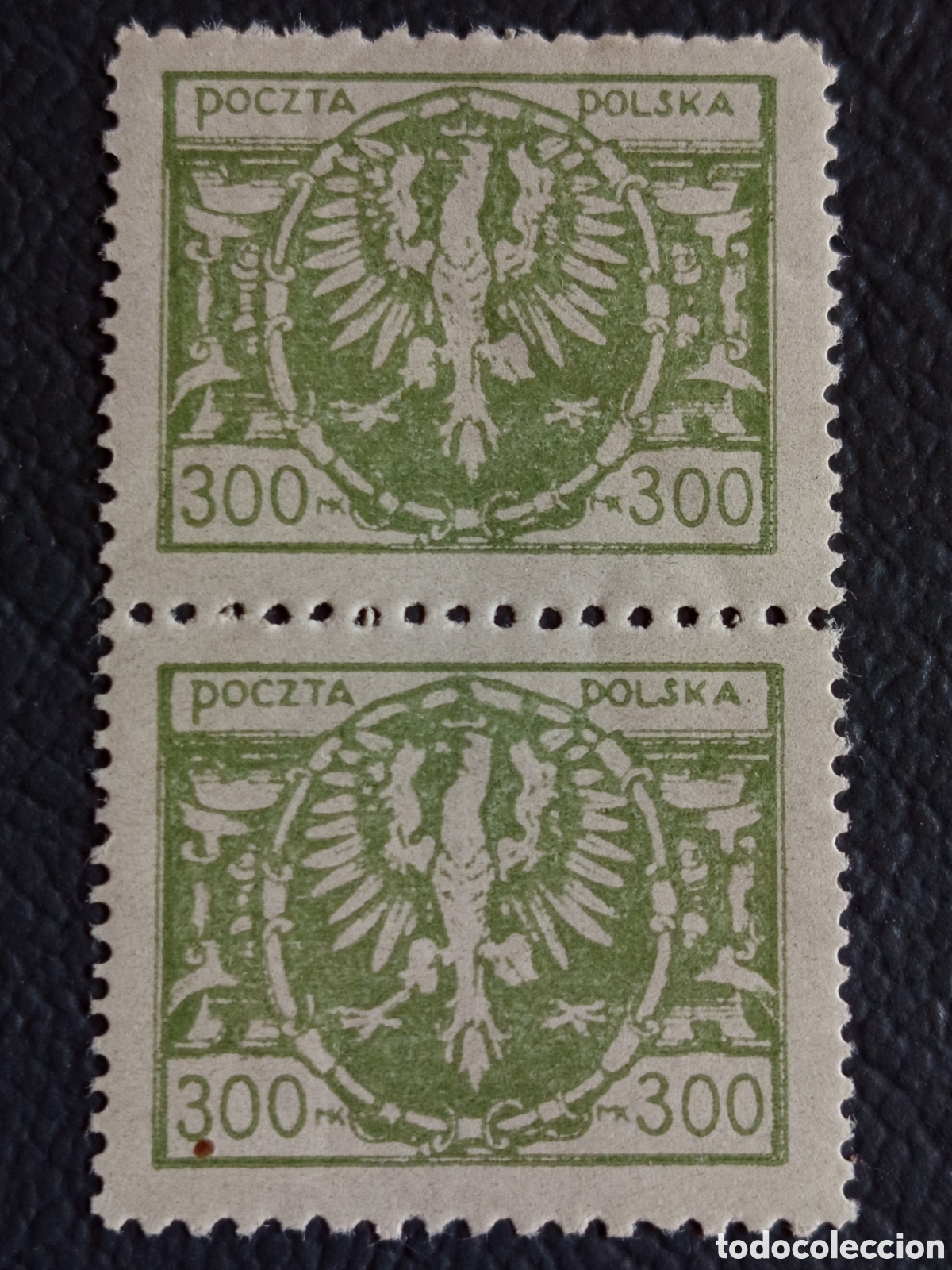 Sellos: Polonia 1921 300 Mk &Aacute;guila verde oliva par vertical MNH Scott 159