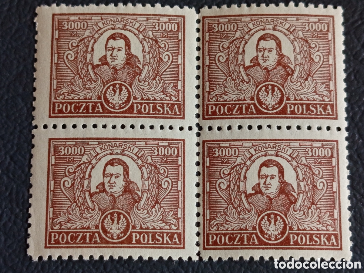 Sellos: Polonia 1923 3000 M Konarski marr&oacute;n bloque 4 MNH Scott 184