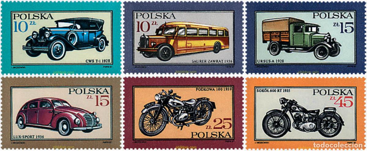 Sellos: 44083 MNH POLONIA 1987 AUTOMOVILES Y MOTOCICLETAS