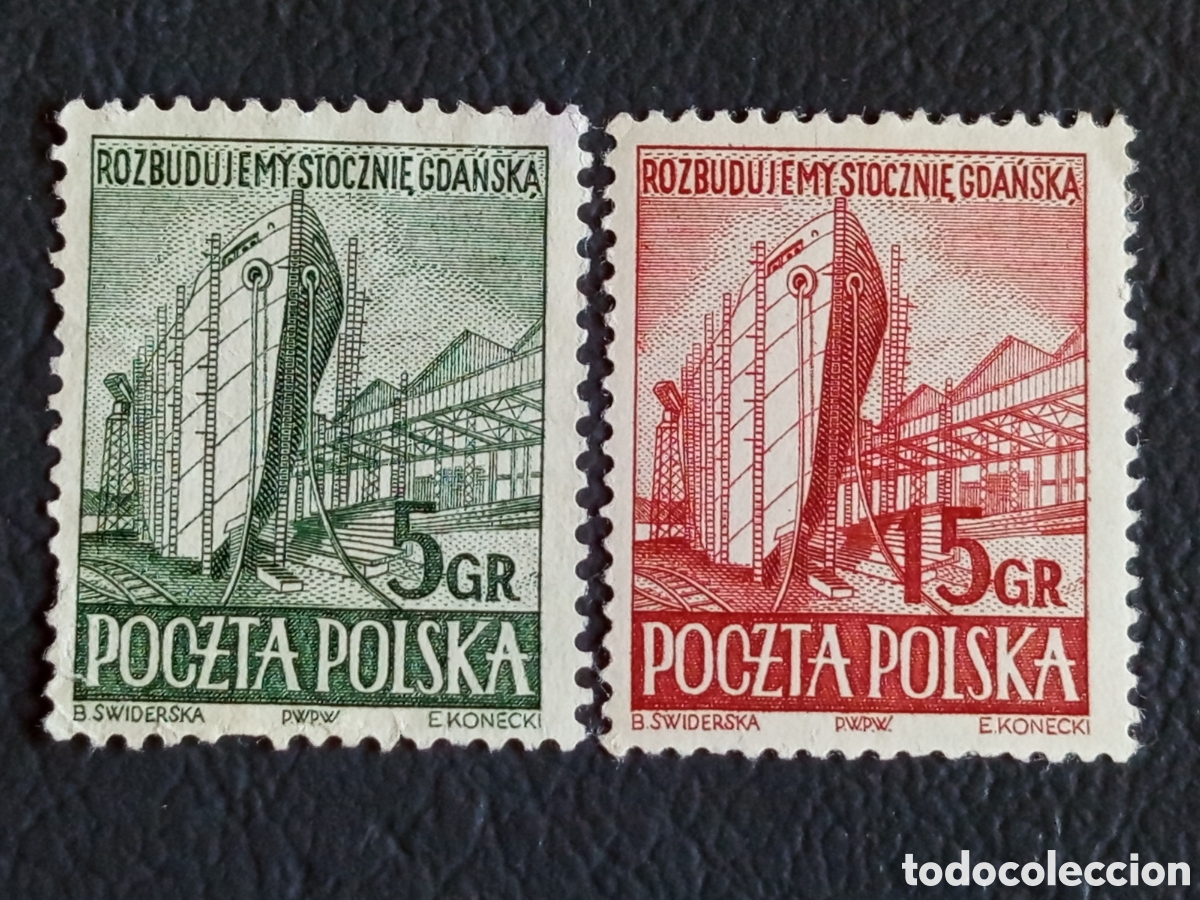 Sellos: Lote 2 Sellos Polonia 1948 Astillero de Gdansk Mi. 501, 502 MH.