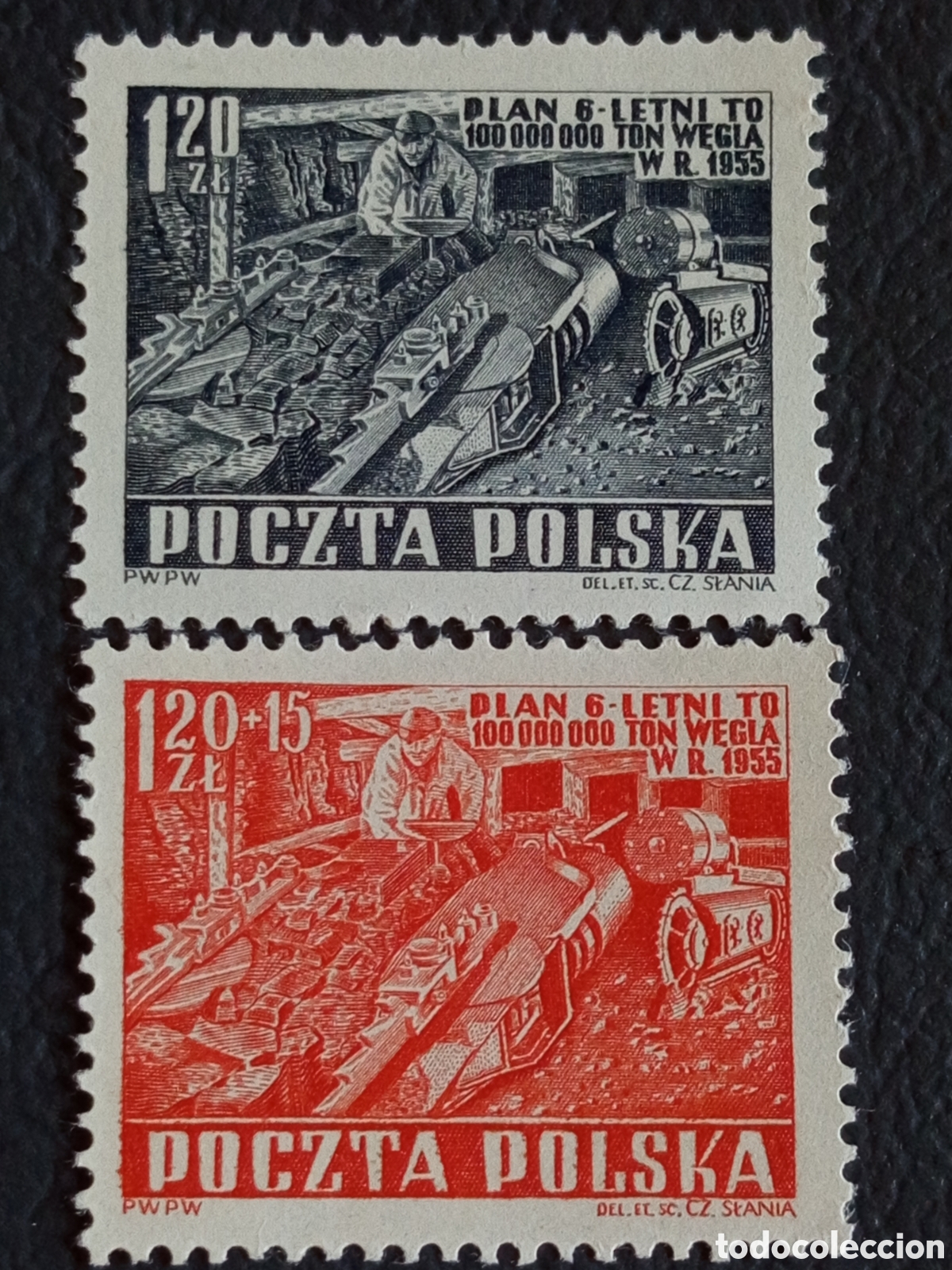Sellos: Lote 2 Sellos Polonia 1951 Plan Sexenal Miner&iacute;a Mi. 679, 680 MNH.