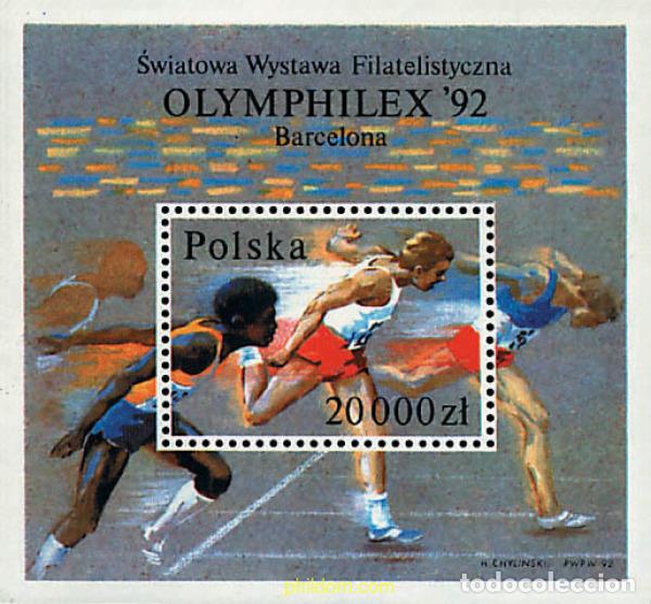 Sellos: 61748 MNH POLONIA 1992 OLYMPHILEX 92. EXPOSICION INTERNACIONAL DE FILATELICA OLIMPICA