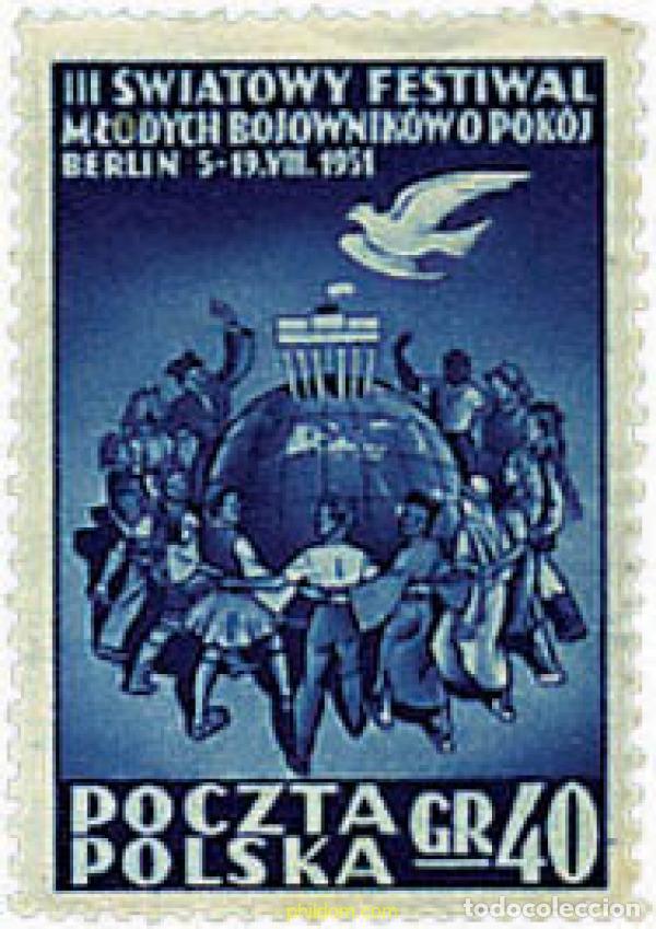 Sellos: 61539 MNH POLONIA 1951 3 FESTIVAL MUNDIAL DE LA JUVENTUD EN BERLIN