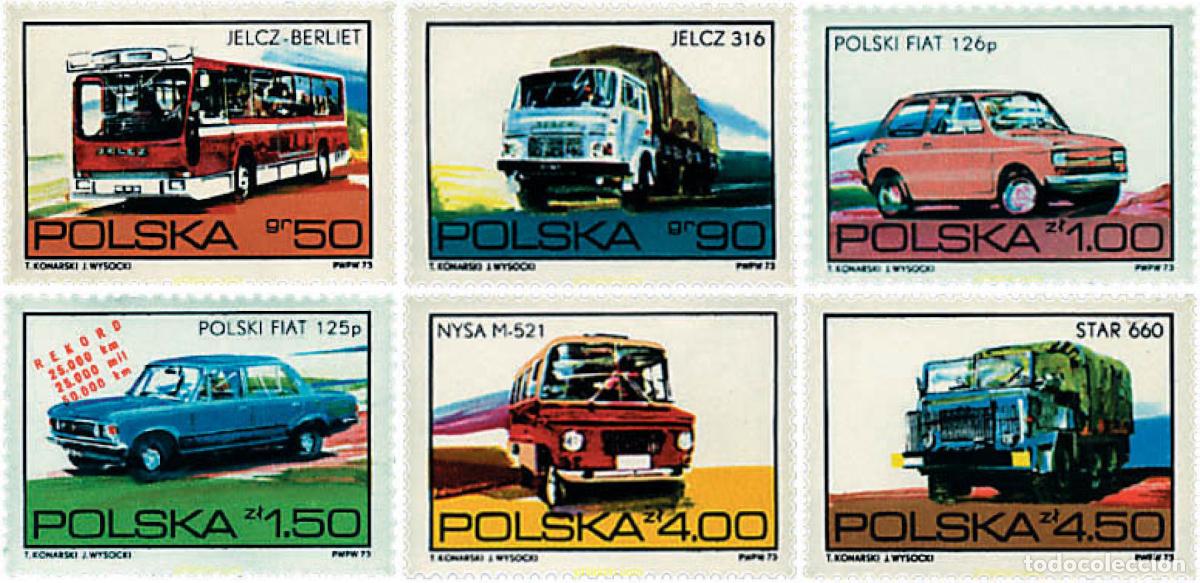 Sellos: 49245 MNH POLONIA 1973 AUTOMOVILES POLACOS