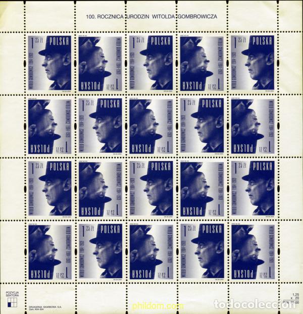 Sellos: 149083 MNH POLONIA 2004 CENTENARIO DEL NACIMIENTO DE WITOLD GOMBROWICZ