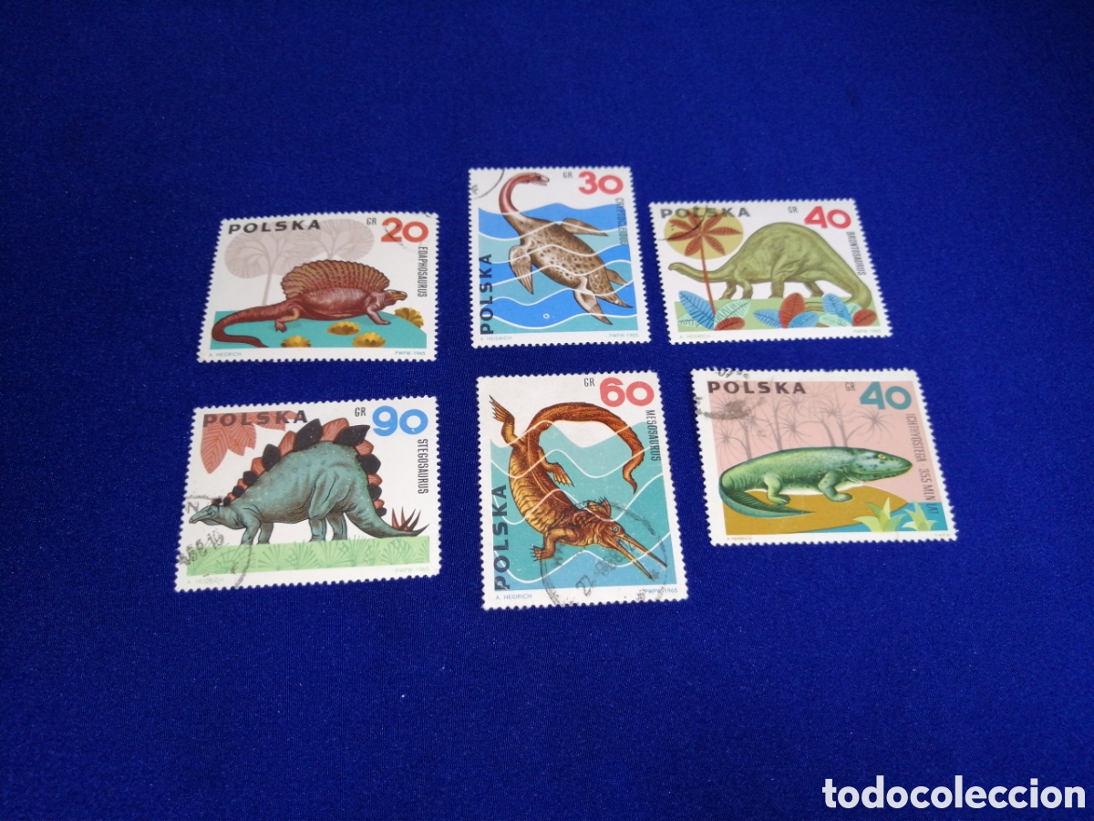Sellos: POLSKA - POLONIA -DINOSAURIOS LOTE SELLOS USADOS