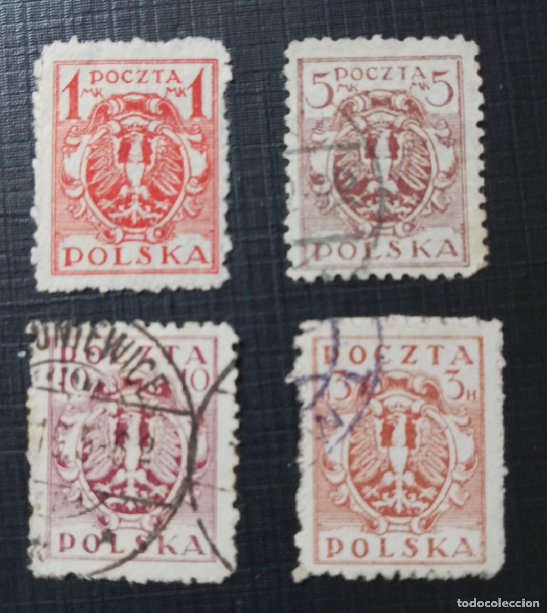 Sellos: POLONIA - A&Ntilde;O 1920 - LOTE CON 4 SELLOS, &Aacute;GUILA SOBRE ESCUDO BARROCO